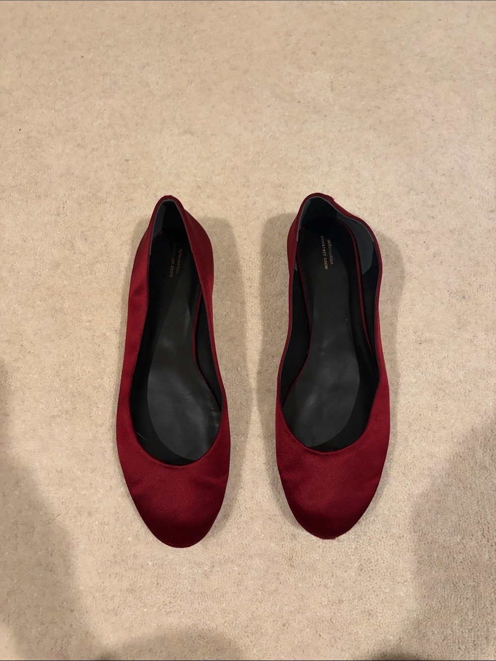 Reformation x Courtney Grow Burgundy Satin Ballet Flats